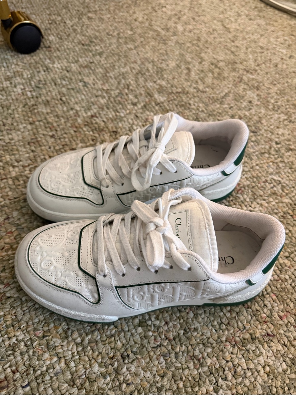 Dior White Sneakers with Green Trim